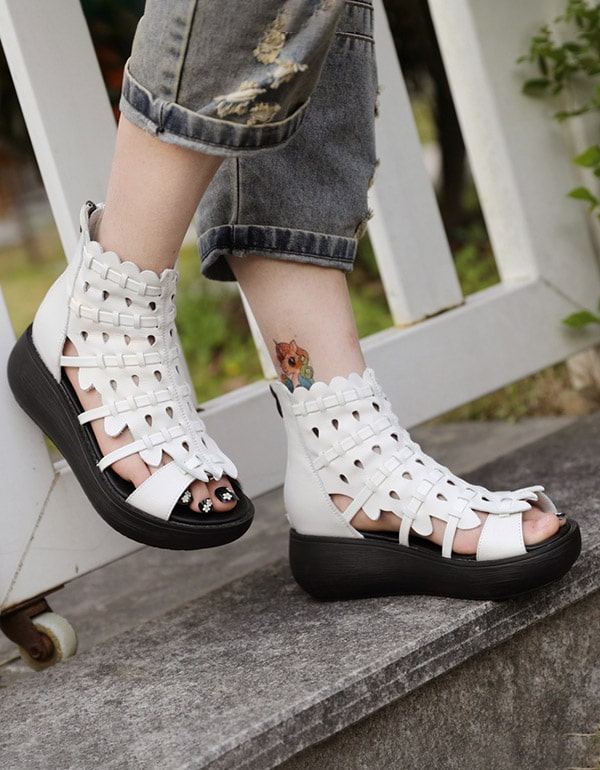 Summer Fish Toe Roman Wedge Black Sandaalit