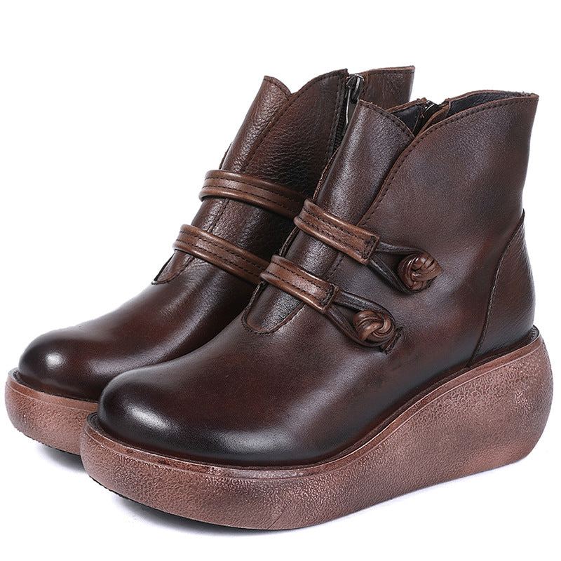 Syksy-talvi Käsintehdyt Nahkaiset Retro Wedges-saappaat