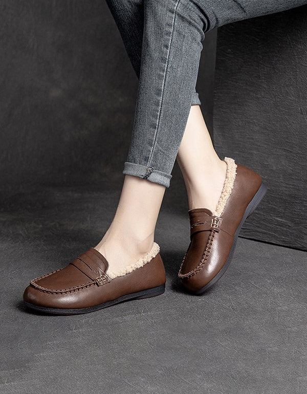 Talviset Tasapohjaiset Cotton Velvet Retro Loaferit