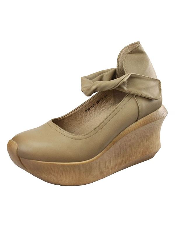 Käsintehdyt Retro-nahkaiset Wedge Heel-jousikengät