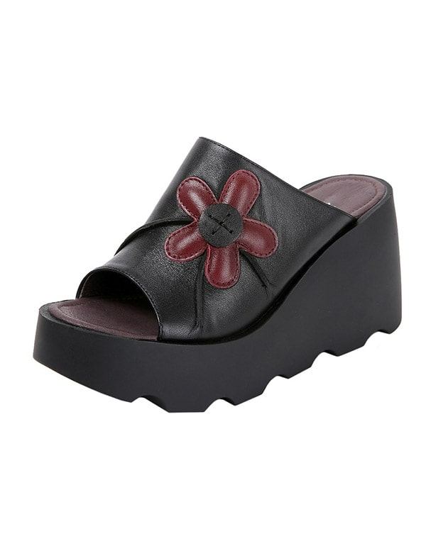 Käsintehdyt Retro Summer Black Wedge-tossut