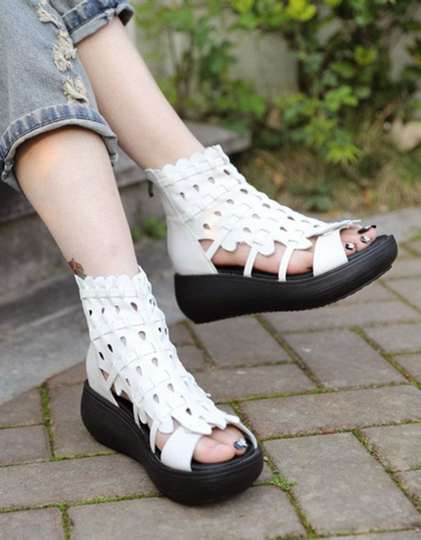 Summer Fish Toe Roman Wedge Black Sandaalit