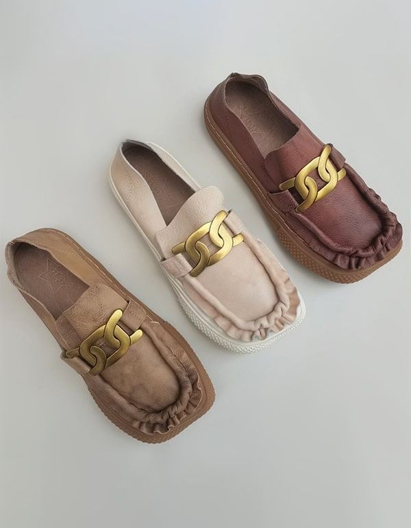 Metalliketju Pehmeä Nahka Retro Mukavat Loaferit