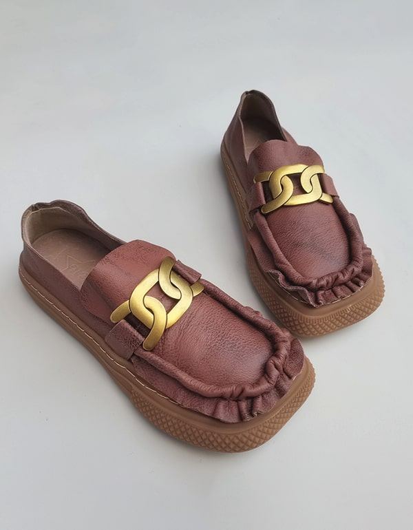 Metalliketju Pehmeä Nahka Retro Mukavat Loaferit