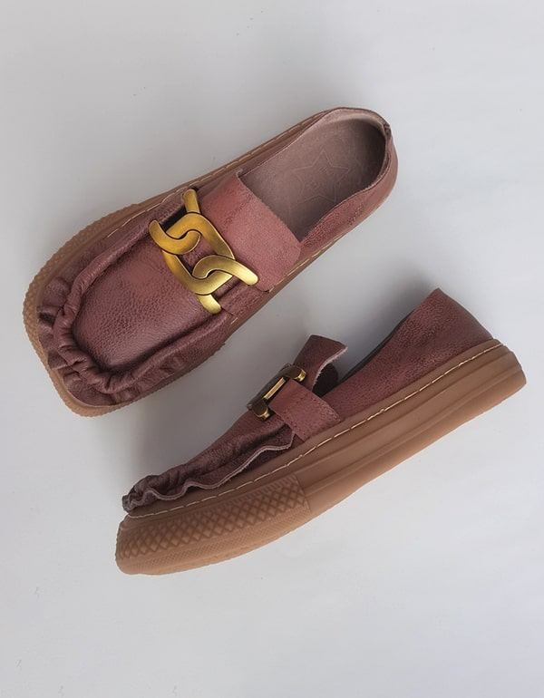 Metalliketju Pehmeä Nahka Retro Mukavat Loaferit