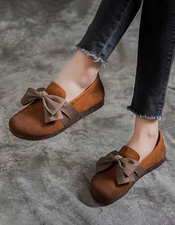 Pehmeää Nahkaa Pyöreä Pää Bowknot Retro Flat Kengät