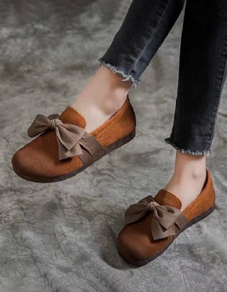 Pehmeää Nahkaa Pyöreä Pää Bowknot Retro Flat Kengät