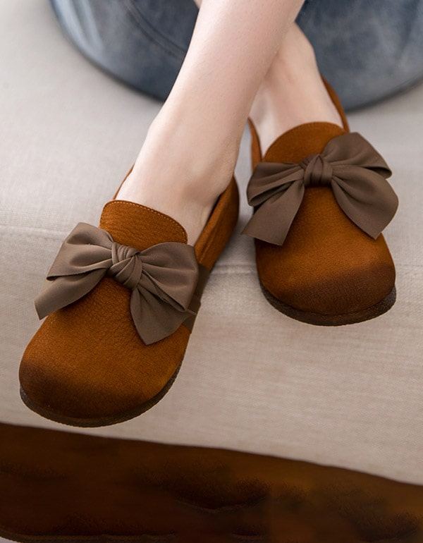 Pehmeää Nahkaa Pyöreä Pää Bowknot Retro Flat Kengät