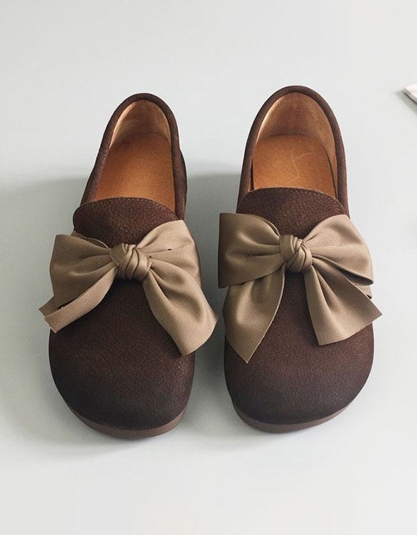 Pehmeää Nahkaa Pyöreä Pää Bowknot Retro Flat Kengät