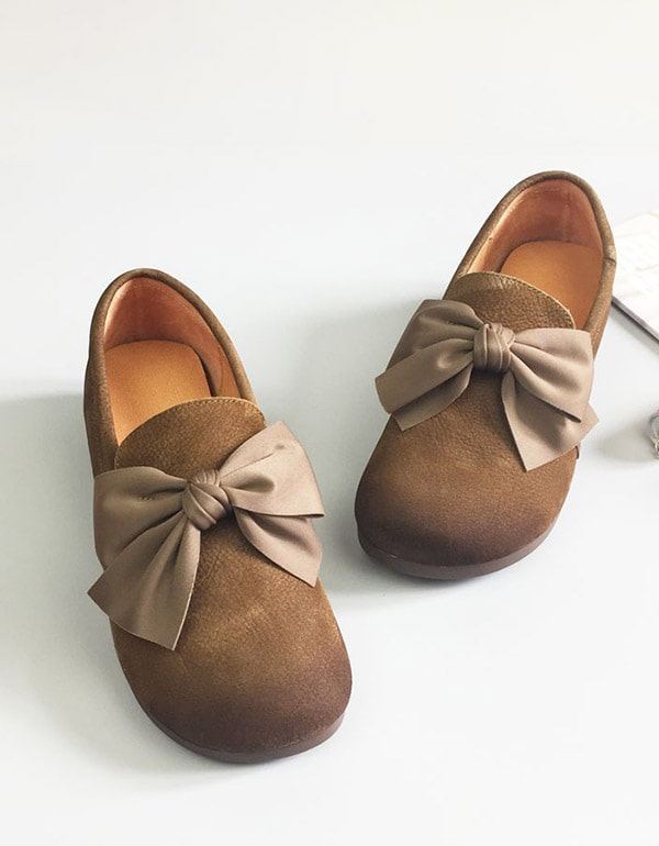 Pehmeää Nahkaa Pyöreä Pää Bowknot Retro Flat Kengät