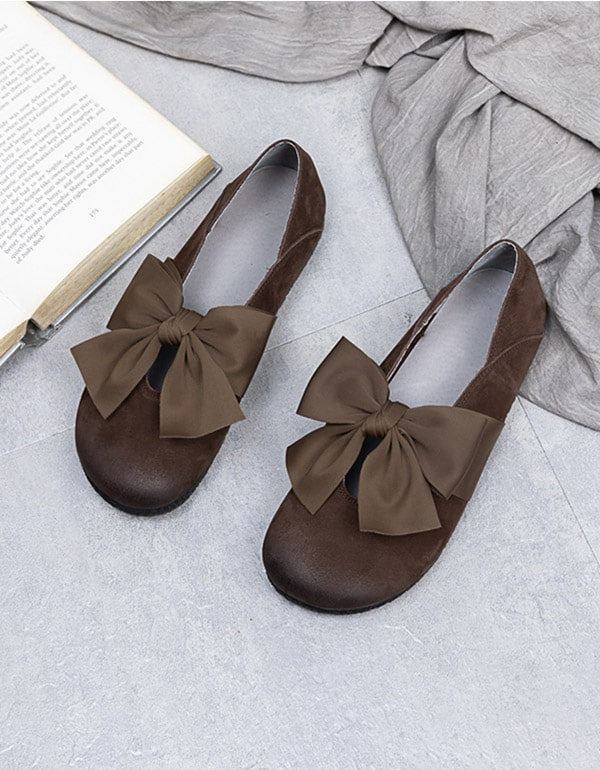 Pyöreä Pää Bowknot Retro-nahkaiset Litteät Kengät Naisille